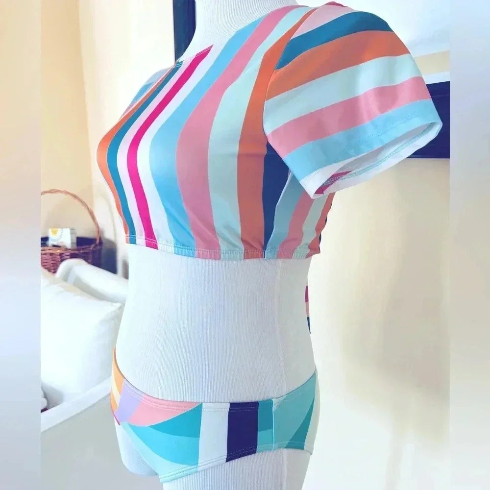 Billabong Surfer Vibe Short Sleeve Rash Guard Bikini Set Girls 14 Women’s Small